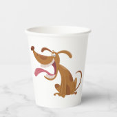 大きなスマイルと舌を出す漫画の犬 紙コップ (正面)