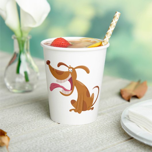 大きなスマイルと舌を出す漫画の犬 紙コップ