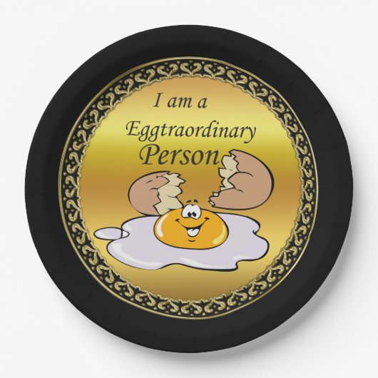 大きなスマイルを持つ漫画キャラクターの揚げ卵 ペーパープレート (正面)