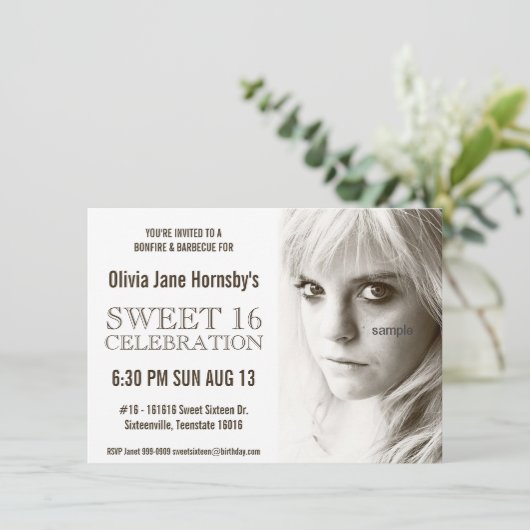 大きなセピア写真Sweet sixteen誕生パーティー 招待状 (スタンド正面)