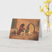 大きなタンバリンを持つサルと犬 カード (黄色い花)