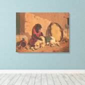 大きなタンバリンを持つサルと犬 キャンバスプリント (インサイチュ (ウッドフロア))