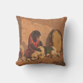 大きなタンバリンを持つサルと犬 クッション (正面)