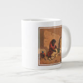 大きなタンバリンを持つサルと犬 ジャンボコーヒーマグカップ (正面右)