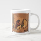 大きなタンバリンを持つサルと犬 ジャンボコーヒーマグカップ (右)