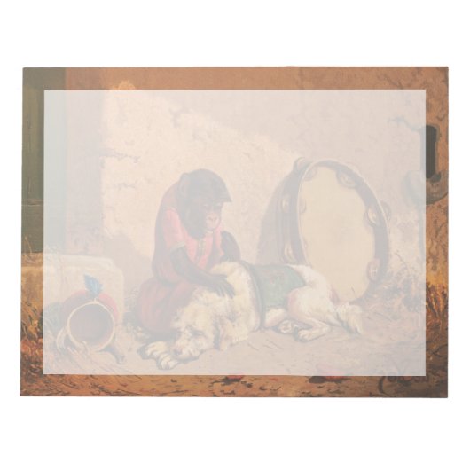 大きなタンバリンを持つサルと犬 ノートパッド (正面)