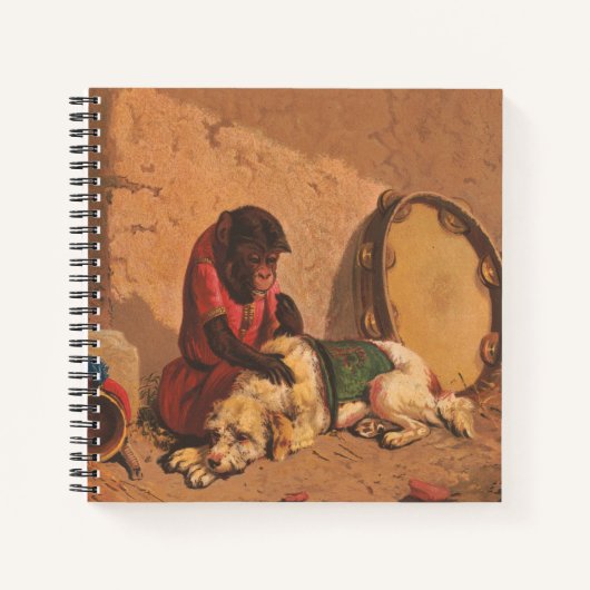 大きなタンバリンを持つサルと犬 ノートブック (正面)