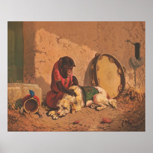 大きなタンバリンを持つサルと犬 ポスター (正面)