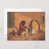 大きなタンバリンを持つサルと犬 ポストカード (正面/裏面)