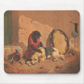 大きなタンバリンを持つサルと犬 マウスパッド (正面)