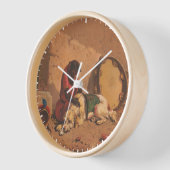 大きなタンバリンを持つサルと犬 壁時計 (傾斜)