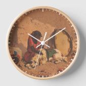 大きなタンバリンを持つサルと犬 壁時計 (正面)