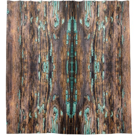大きなターコイズのフレーク付き木絵を描板 シャワーカーテン (正面)