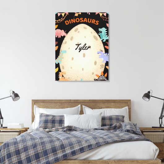 大きなダイノ卵で愛らしい水彩恐竜 キャンバスプリント (インサイチュ (寝室))