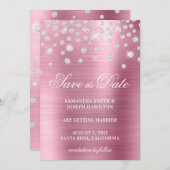 大きなダイヤモンド紙吹雪ピンクグラデーションフォイル セーブザデート (正面/裏面)