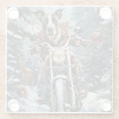 大きなダン犬オートバイクリスマスに乗る ガラスコースター (裏面)