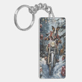 大きなダン犬オートバイクリスマスに乗る キーホルダー (正面左)