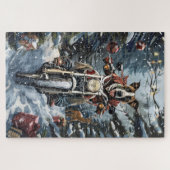 大きなダン犬オートバイクリスマスに乗る ジグソーパズル (横)