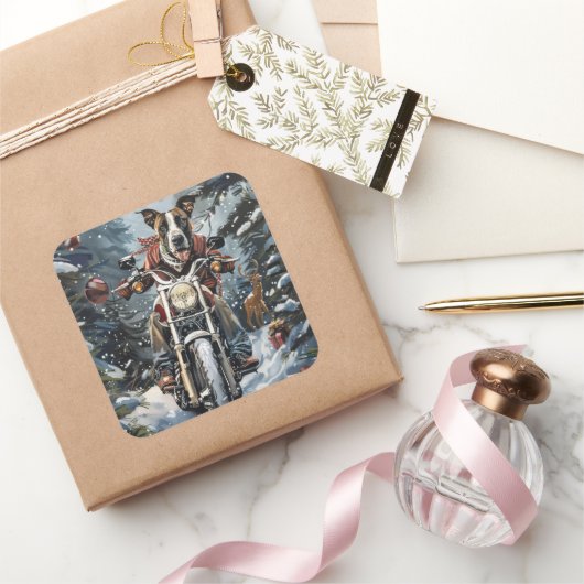 大きなダン犬オートバイクリスマスに乗る スクエアシール (ギフト)