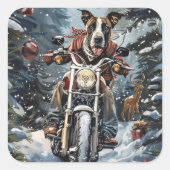 大きなダン犬オートバイクリスマスに乗る スクエアシール (正面)