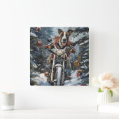 大きなダン犬オートバイクリスマスに乗る スクエア壁時計 (ホーム)