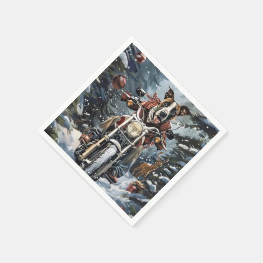 大きなダン犬オートバイクリスマスに乗る スタンダードカクテルナプキン (角)