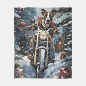 大きなダン犬オートバイクリスマスに乗る フリースブランケット (正面)