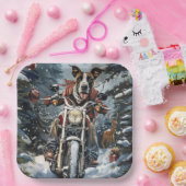 大きなダン犬オートバイクリスマスに乗る ペーパープレート (パーティー)