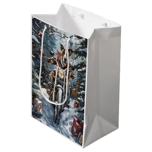 大きなダン犬オートバイクリスマスに乗る ミディアムペーパーバッグ (正面アングル)