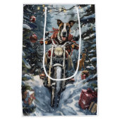 大きなダン犬オートバイクリスマスに乗る ミディアムペーパーバッグ (裏面)