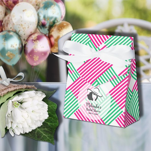 大きなダービー帽子の女性 ホットピンク 緑のストライプ テント フェイバーボックス