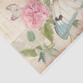 大きなティール(緑がかった色)クリーム蝶の巨大なピンクの花 薄葉紙 (詳細)