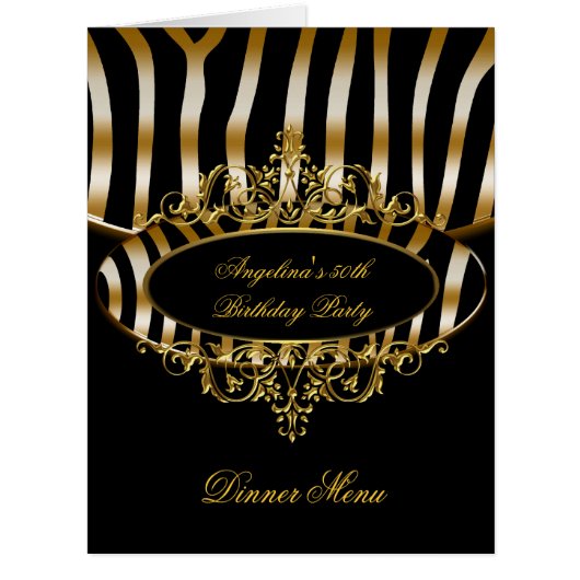 大きなディナーメニューテーブル金ゴールドゼブラブラック (正面)