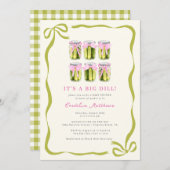 大きなディル漬けコケット弓ベビーシャワー 招待状 (正面/裏面)