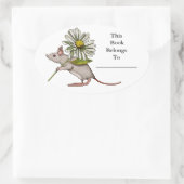 大きなデイジー花と小さなネズミ:本のプレート 楕円形シール (バッグ)