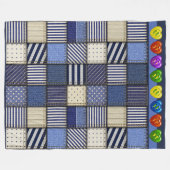 大きなデニムパッチワーク画像 フリースブランケット (正面(横))