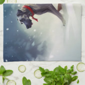 大きなデーンのクリスマスの雪の冬 キッチンタオル (折り畳み)