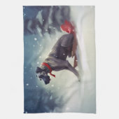 大きなデーンのクリスマスの雪の冬 キッチンタオル (縦)