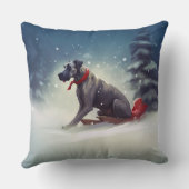 大きなデーンのクリスマスの雪の冬 クッション (裏面)