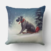 大きなデーンのクリスマスの雪の冬 クッション (正面)