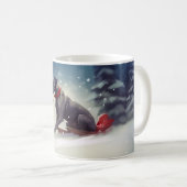 大きなデーンのクリスマスの雪の冬 コーヒーマグカップ (正面右)