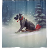 大きなデーンのクリスマスの雪の冬 シャワーカーテン (正面)