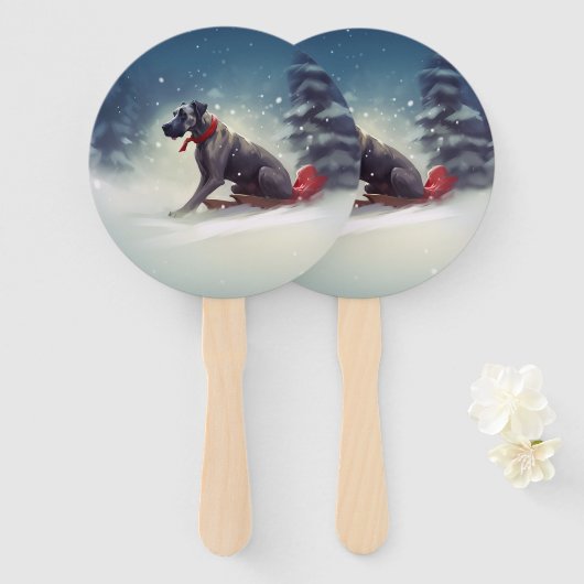 大きなデーンのクリスマスの雪の冬 ハンドファン (正面&裏面)