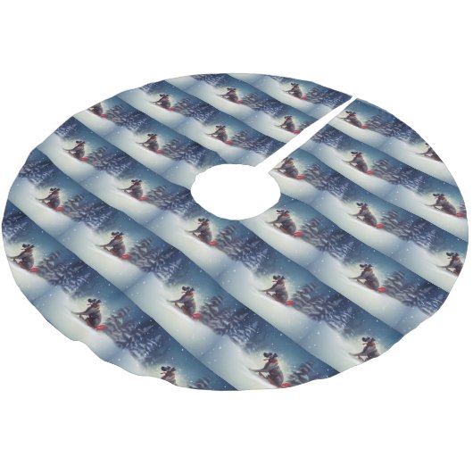 大きなデーンのクリスマスの雪の冬 ブラッシュドポリエステルツリースカート (アングル)