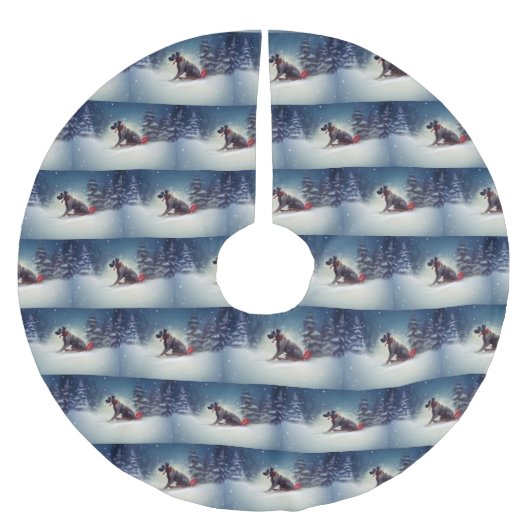 大きなデーンのクリスマスの雪の冬 ブラッシュドポリエステルツリースカート (正面)