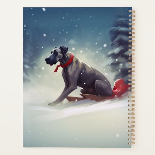 大きなデーンのクリスマスの雪の冬 プランナー手帳 (裏面)