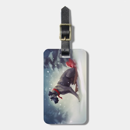 大きなデーンのクリスマスの雪の冬 ラゲッジタグ (正面縦)