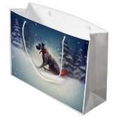 大きなデーンのクリスマスの雪の冬 ラージペーパーバッグ (裏面アングル)