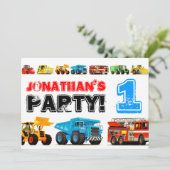 大きなトラックの1歳の誕生日パーティー 招待状 (スタンド正面)