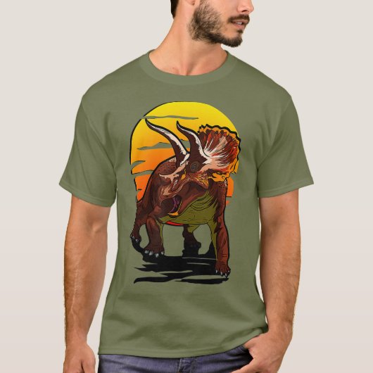 大きなトリケラトプス恐竜ファンのための草食動物 Tシャツ (正面)